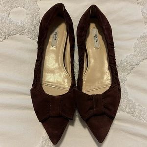 Prada brown suede pointed ballet flats w/ bow 39-1/2